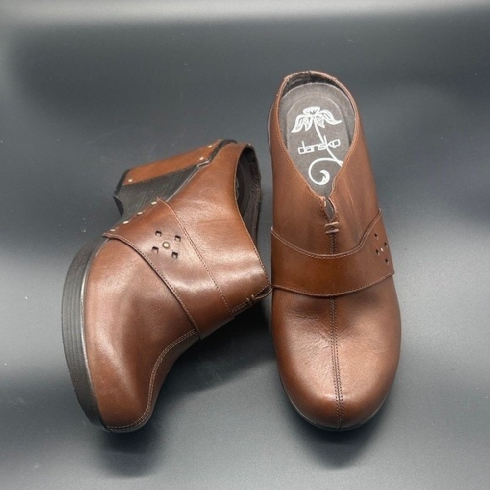 Dansko Women Brown Leather Wedge Mule Clogs Size 40 EU 9.5 10 - Picture 4 of 8